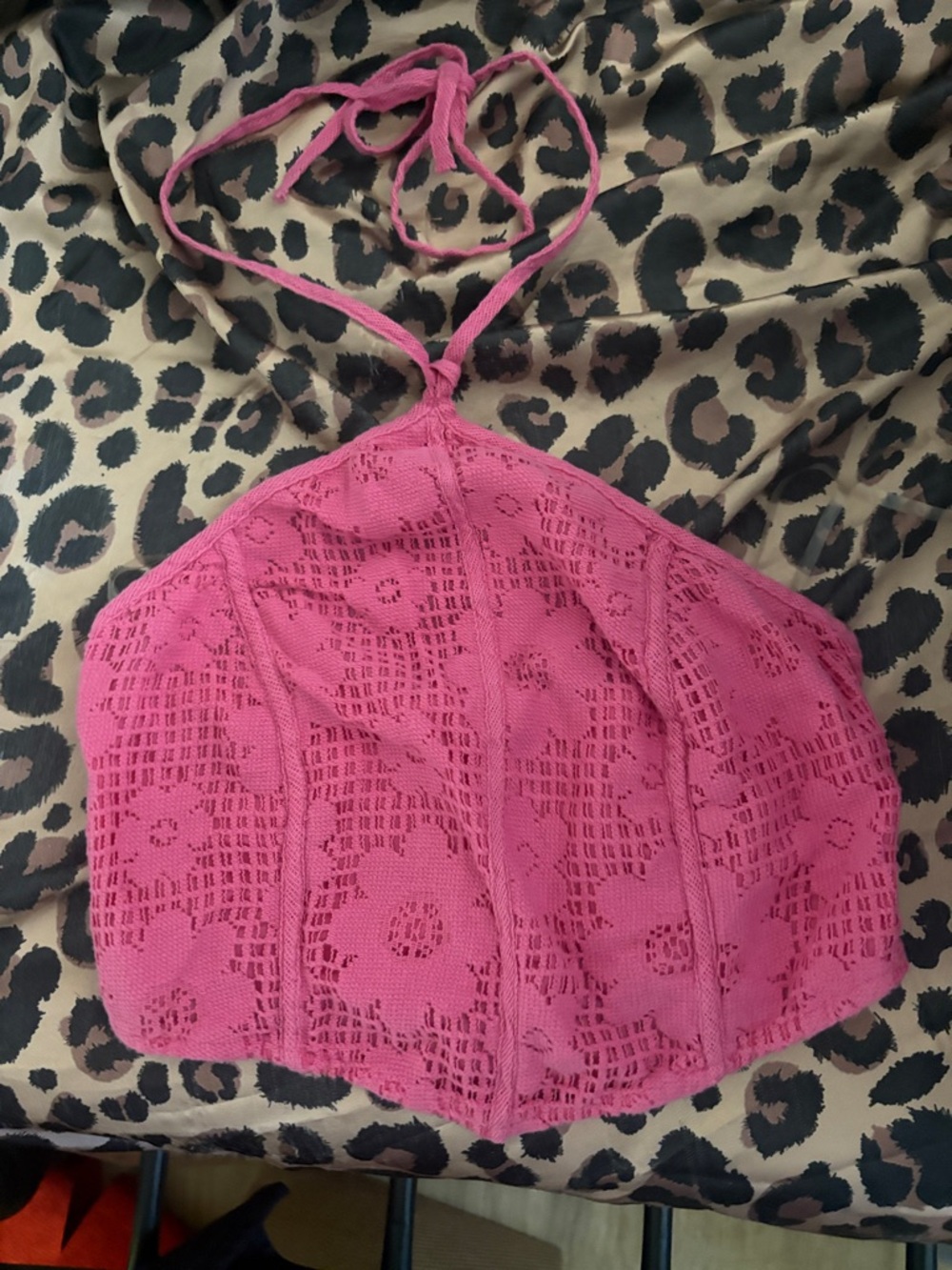 American Eagle Outfitters Hot Pink Crochet Halter Crop Top